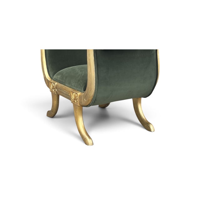 Vintage Hollywood Regency Neoclassical Giltwood Scroll-Arm Bench in Green Velvet For Sale In Los Angeles - Image 6 of 12