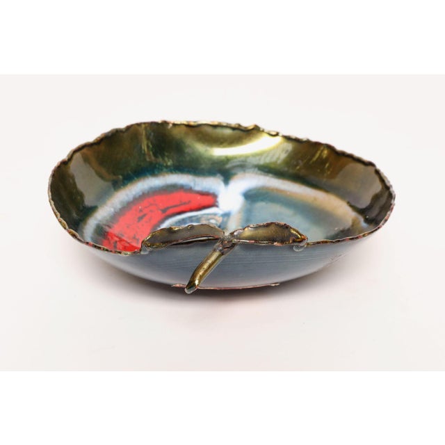Blue Italian Modern Enamel on Copper "Apple" Dish by Rame d'Arte Lavorazione Laurana For Sale - Image 8 of 17