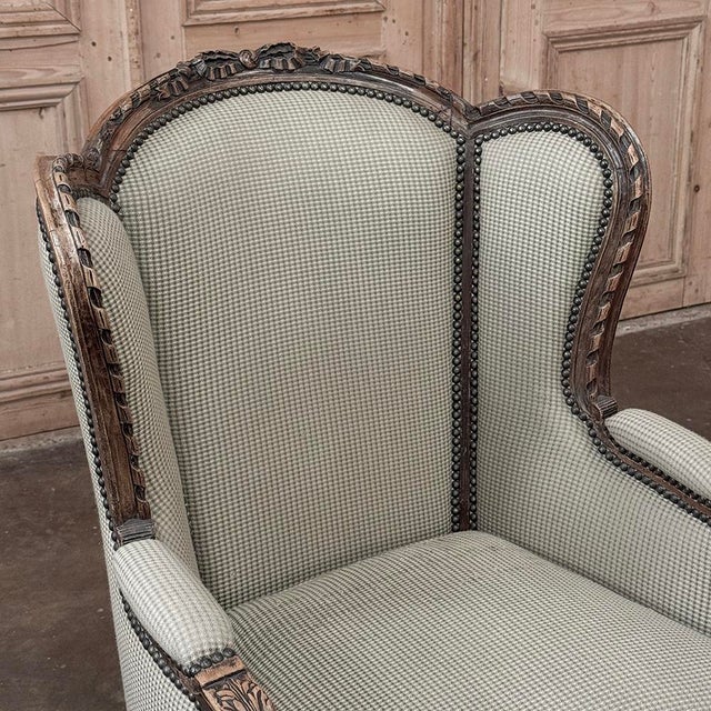 Pair Antique Louis XVI Style French Bergères ~ Armchairs in Walnut For Sale - Image 16 of 18