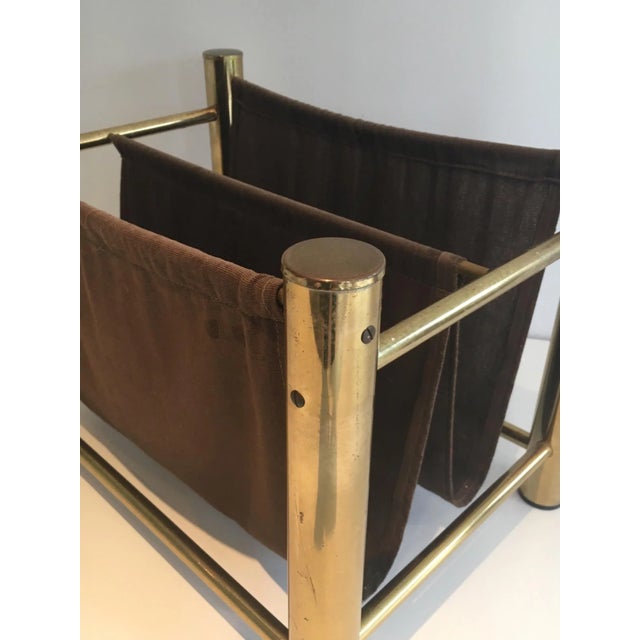 Brass Circa 1970 French Gilt Metal and Fabric Magazine Rack For Sale - Image 8 of 10