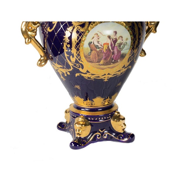Ceramic Gilt and Indigo Blue Porcelain Amphora Vase, 20th Century For Sale - Image 7 of 12
