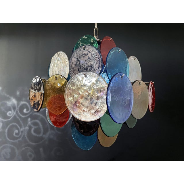 Vintage Italian Murano Chandelier with 36 Multicolored Disks, 1990 For Sale - Image 17 of 18