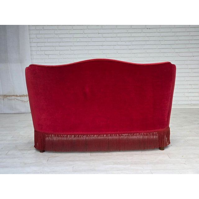 Danish 2-Seater Sofa in Red Velour with Ash Legs, 1970s For Sale - Image 12 of 18
