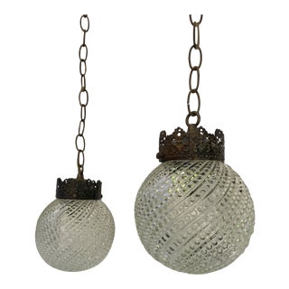 Double Swag Pendants Hollywood Regency With Spiral Glass Detailing - a Pair For Sale
