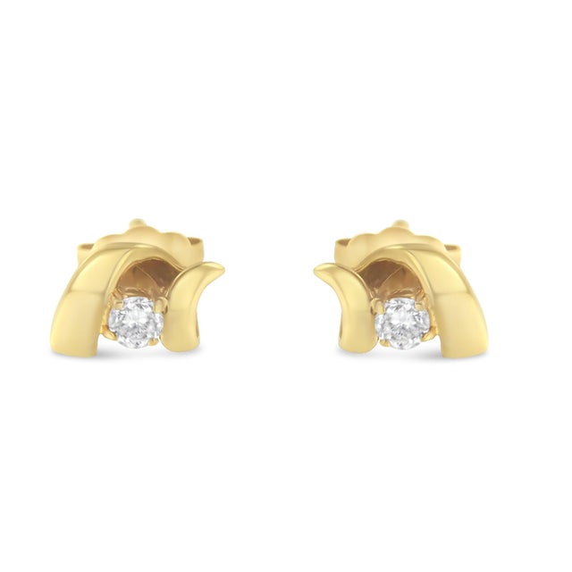 Contemporary 10K Yellow Gold 1/10 Cttw Round Brilliant-Cut Diamond Espira Swirls Solitaire Push Back Stud Earrings (I-J Color, I1-I2 Clarity) - 2 Pieces For Sale - Image 3 of 7