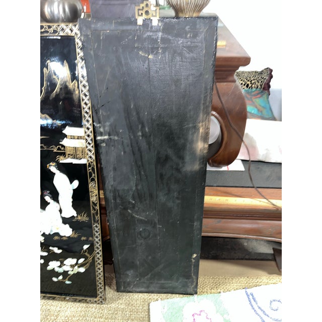 Mid 20th Century 4 Vintage Asian Lacquered Wood Panels For Sale - Image 5 of 10