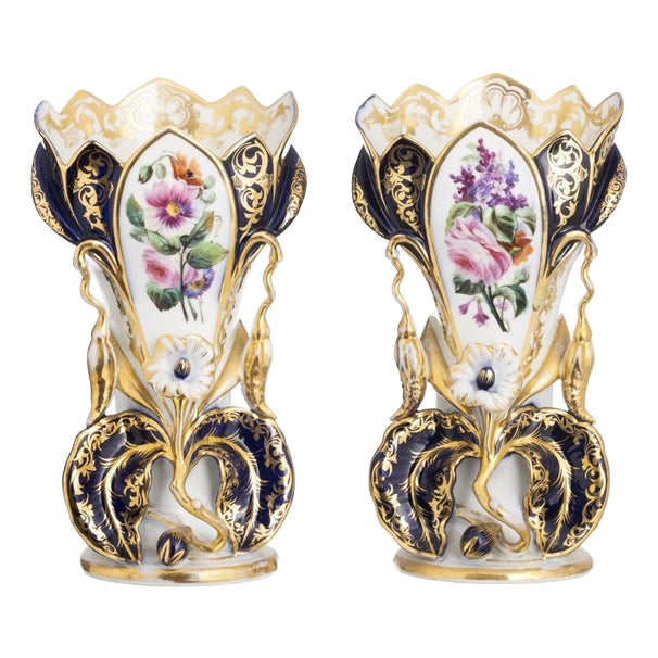 Porcelain Altar Vases from Vieux Paris, 1800s, Set of 2 For Sale