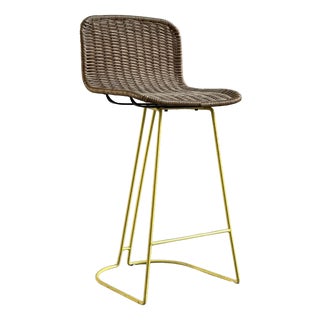 Rattan and Yellow Iron Stool from Cidue, Italy, 1970s For Sale