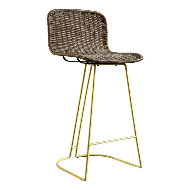 Rattan and Yellow Iron Stool from Cidue, Italy, 1970s For Sale