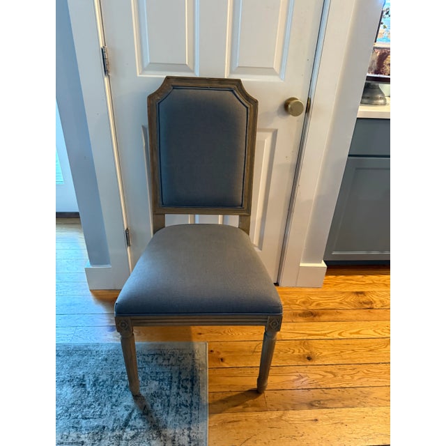 Farmhouse Restoration Hardware Custom Louis XVI Dining Chairs – Set of 6, Belgian Linen, Weathered Oak For Sale - Image 3 of 11