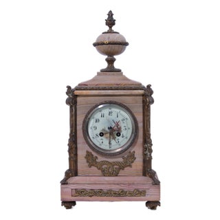 Japy Freres French Bronze & Marble Mantle Clock For Sale