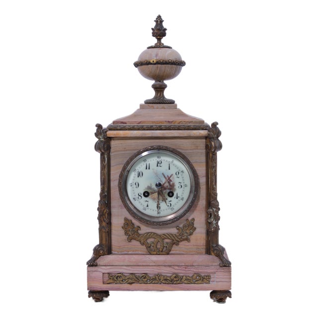 Japy Freres French Bronze & Marble Mantle Clock For Sale