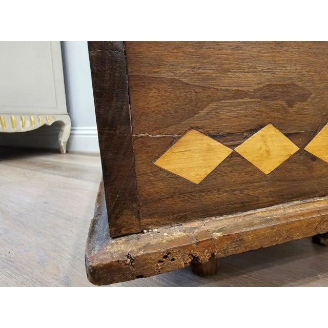 Spanish Colonial Era Antique Diamond Parquetry Inlaid Cedar Chest Box or Trunk For Sale - Image 10 of 12