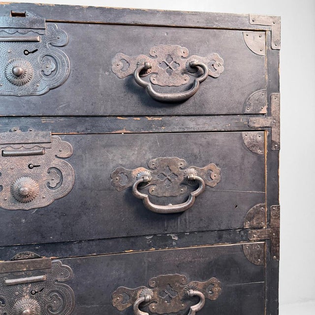 Black Large Japanese Antique Tansu Chest of Drawers, 1900s For Sale - Image 8 of 18