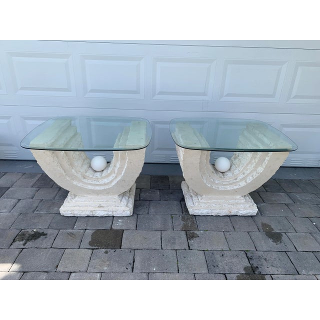 1980s Vintage Postmodern Tessellated Mactan Stone/Travertine Side Tables Attributed to Magnussen Ponte - Set of 2 For Sale - Image 5 of 15