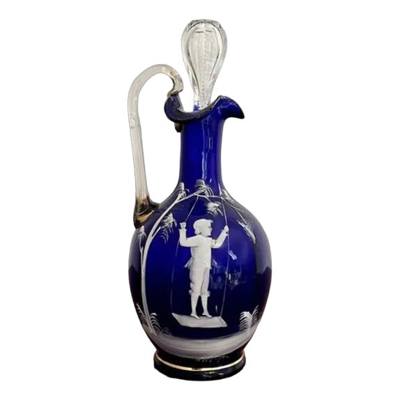 Mary Gregory Blue Glass Decanter, 1860s For Sale