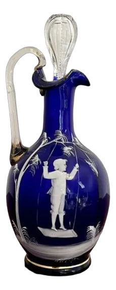 Mary Gregory Blue Glass Decanter, 1860s