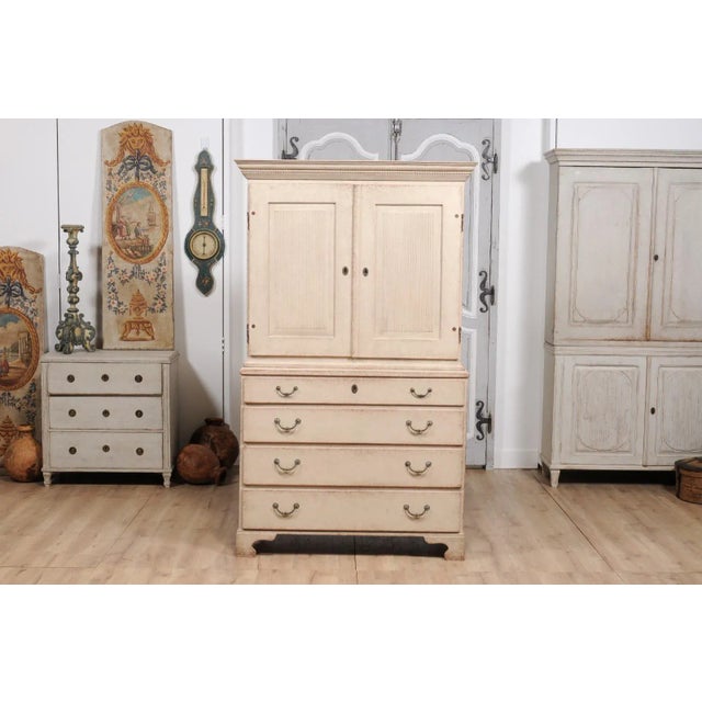 Mid-Century Modern 1834 Swedish Two-part Painted Cabinet with Doors and Graduated Drawers For Sale - Image 3 of 12