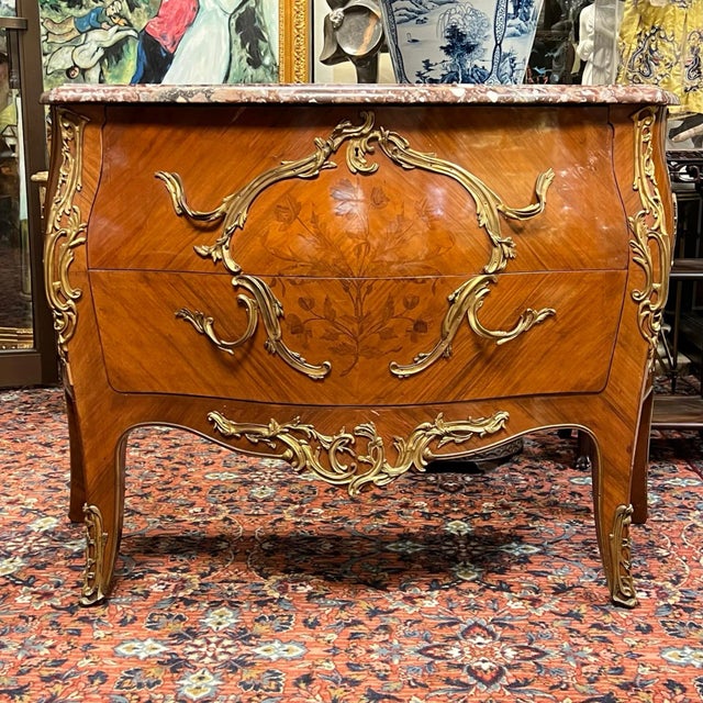 French 19th Century Fruitwood and Marble Commode in Louis XV Style For Sale - Image 3 of 12