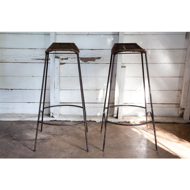 Wood 1980s Vintage Wicker Armless Snowshoe Bar Stools - a Pair For Sale - Image 7 of 9