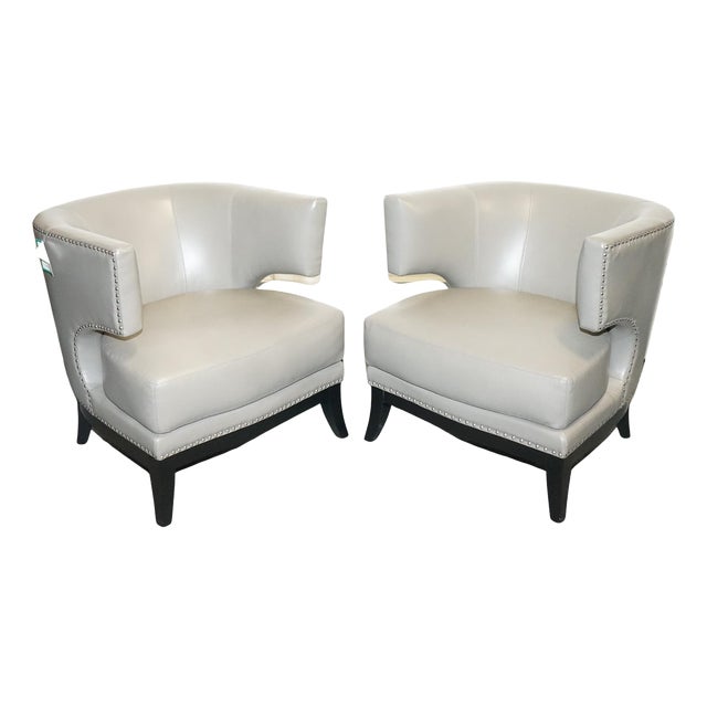 Round Back Armchairs in Grey Leather with Studs from Coach House, Set of 2 For Sale