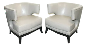 Round Back Armchairs in Grey Leather with Studs from Coach House, Set of 2