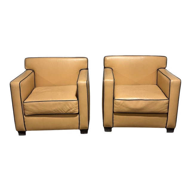Pair of Ralph Lauren Style Leather Club Chairs, C. 2000. For Sale