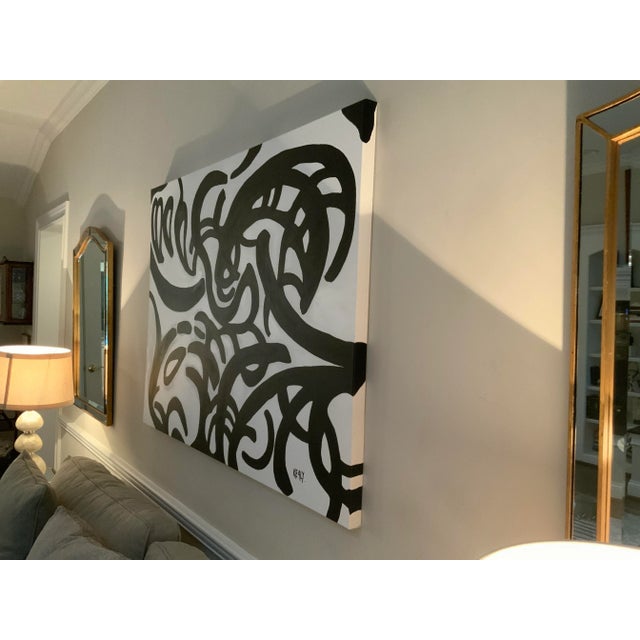 Black Large Black and White Acrylic Painting on Canvas Signed by Artist For Sale - Image 8 of 13