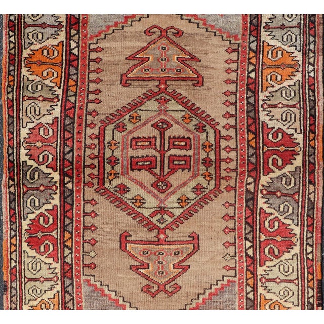 Tribal Colorful Vintage Turkish Oushak Rug With Geometric Design 3'4 X 5'4 For Sale - Image 3 of 14