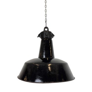 Industrial Black Enamel Factory Lamp with Cast Iron Top, 1950s For Sale