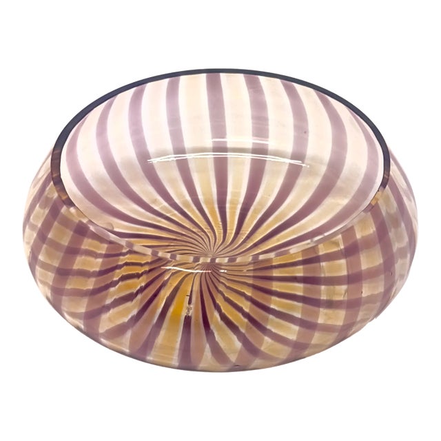 Dazzling Mauve & Gold Striped Serving Bowl For Sale