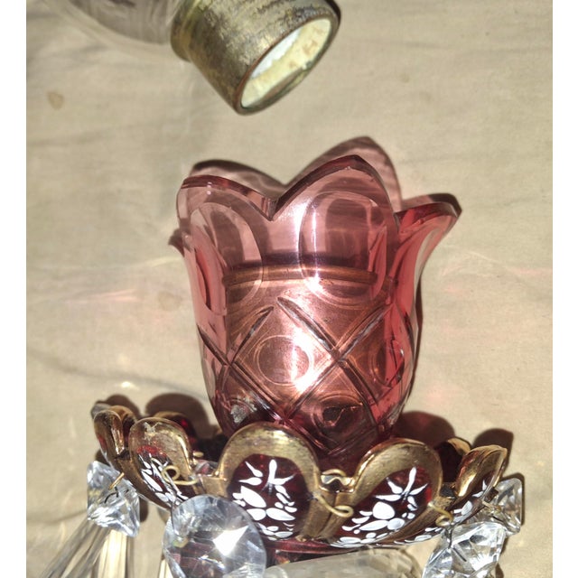 19th Century French Art Nouveau Red Art Glass/ Crystal Gilt Bronze Candle Wall Sconces Attrib. Baccarat True Left and Right Form For Sale - Image 10 of 18
