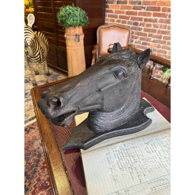 19th century solid carved wood horse head trade sign. Exceptional piece of folk art and rare to find in wood. Likely...