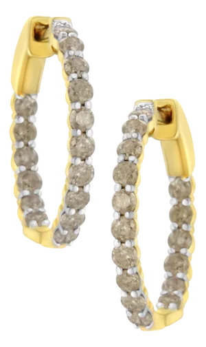 10K Yellow Gold Plated Sterling Silver Diamond Hoop Earrings (2 cttw, K-L Color, I2-I3 Clarity) - 2 Pieces