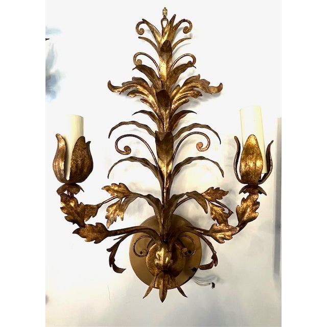 Italian Mid 20th Century Scroll and Leaf Two Light Sconces - a Pair For Sale - Image 3 of 6