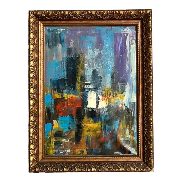 Vintage Boho Original Abstract Oil on Canvas For Sale