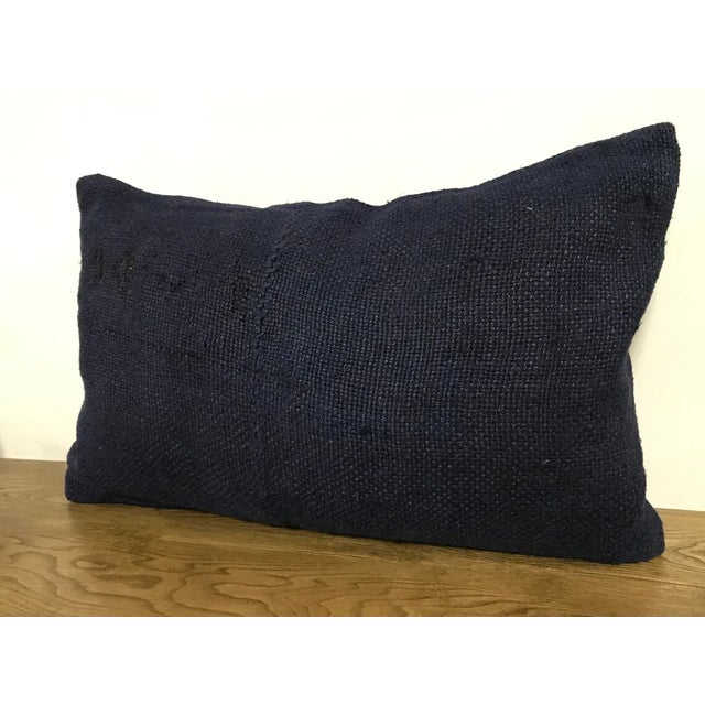 Navy Blue Hemp Cushion For Sale - Image 3 of 6