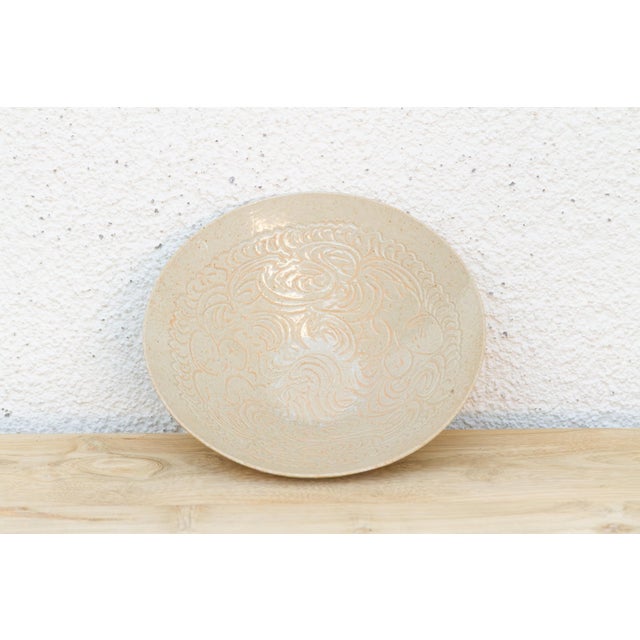 Vintage Wave Engraved Glazed Stoneware For Sale - Image 4 of 4