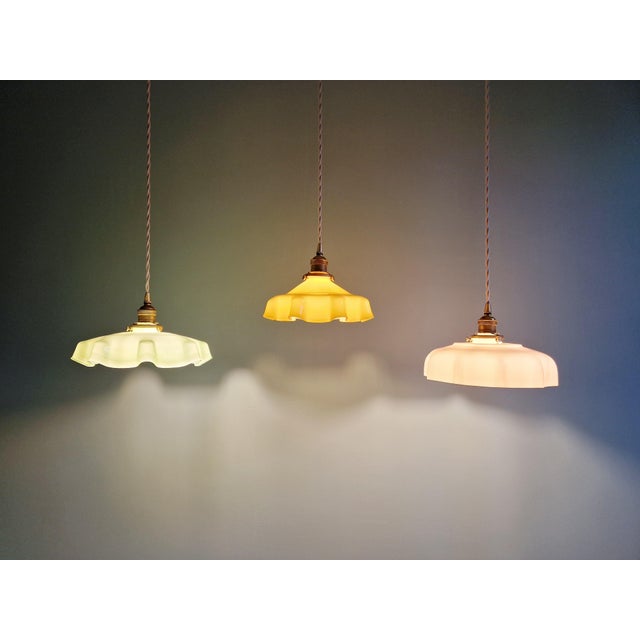 Art Deco Pendant Lights in Colored Opaline Glass, 1930s, Set of 3 For Sale - Image 13 of 17