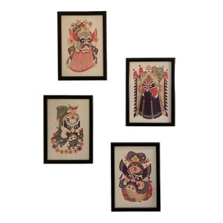 Japanese Kirie Art Namahage Masks, Framed - Set of 4 For Sale