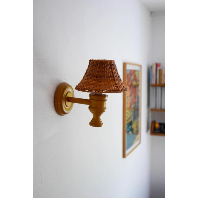 Swedish Wooden Sconce and Rattan Shade, a Vintage Wall Lamp by Ikea Sweden For Sale - Image 6 of 13