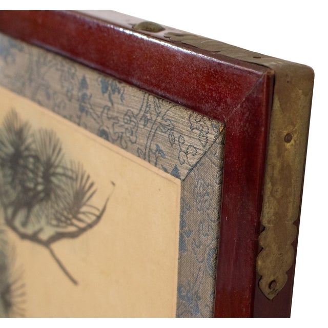 C. 1960s Small Asian Painted Screen "Red-Crowned Cranes and Big Old Pine Tree" For Sale - Image 16 of 18