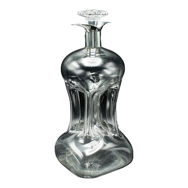 Antique Spirit Decanter, English, Glass, Silver, Port, Brandy Bottle, Edwardian For Sale