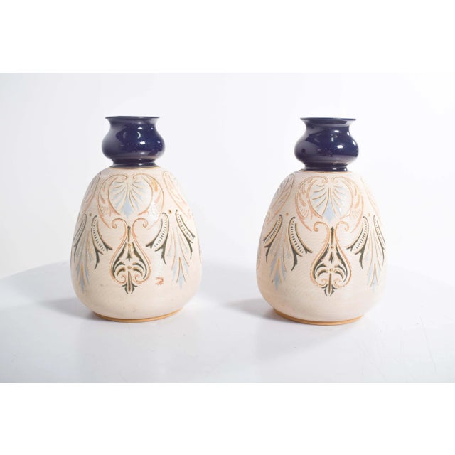 Pottery Cream-Colored Bulging Vases, 1910, Set of 2 For Sale - Image 3 of 10
