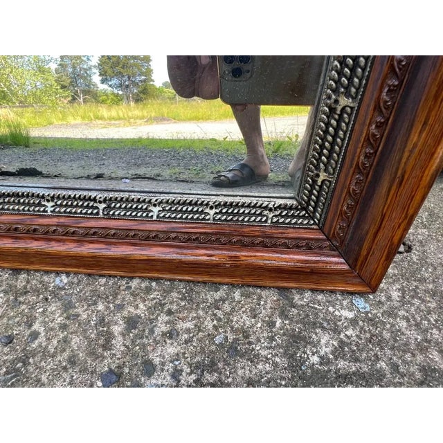 Wood Victorian Style Oak Wall Mirror, 1920 For Sale - Image 7 of 9
