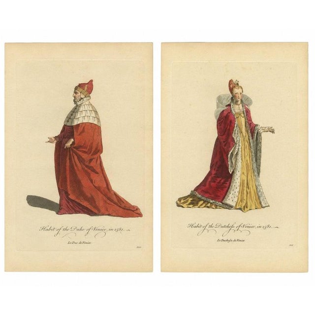 European School, Duke and Duchess of Venice Costume, 1581, Engraving, Set of 2 For Sale - Image 11 of 11