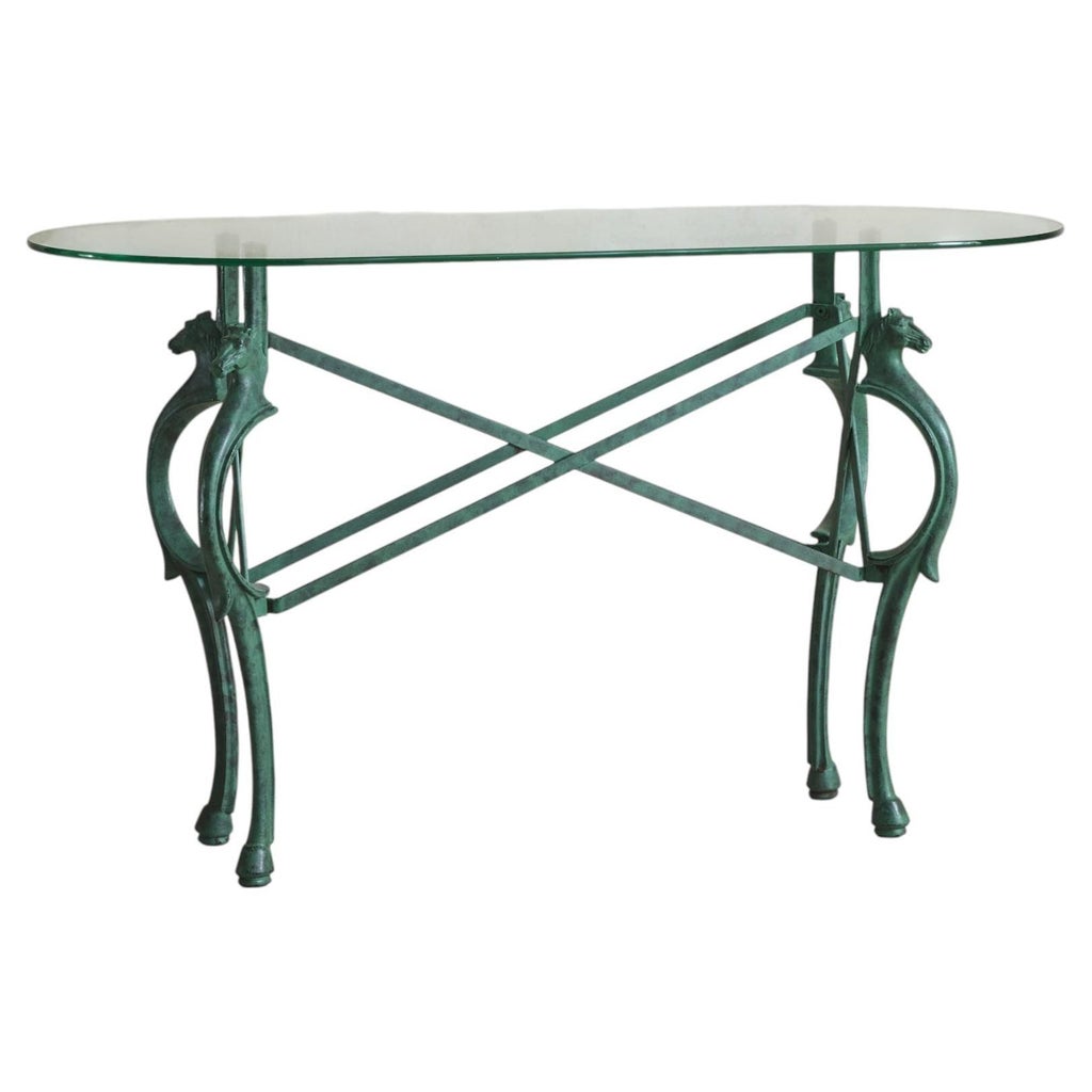 Vintage French Neoclassical Horse Motif Iron Console Table