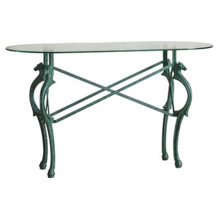 Vintage French Neoclassical Horse Motif Iron Console Table For Sale