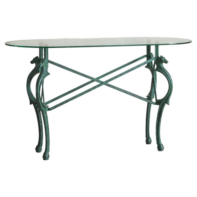 Vintage French Neoclassical Horse Motif Iron Console Table For Sale