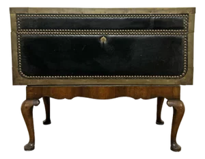 Early 19th Century Leather Clad Camphor Trunk With Nail Head Trim, on Stand